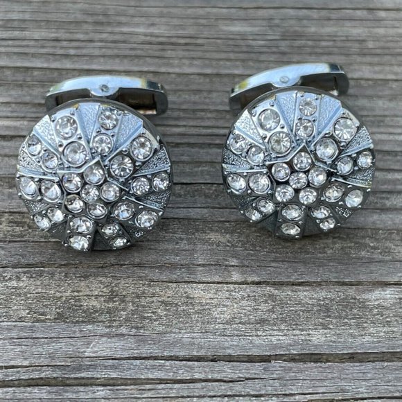 Cuff Links Men Shirt Crystal Accent Studd Cufflink Silver Tone Cuff link - Picture 4 of 12